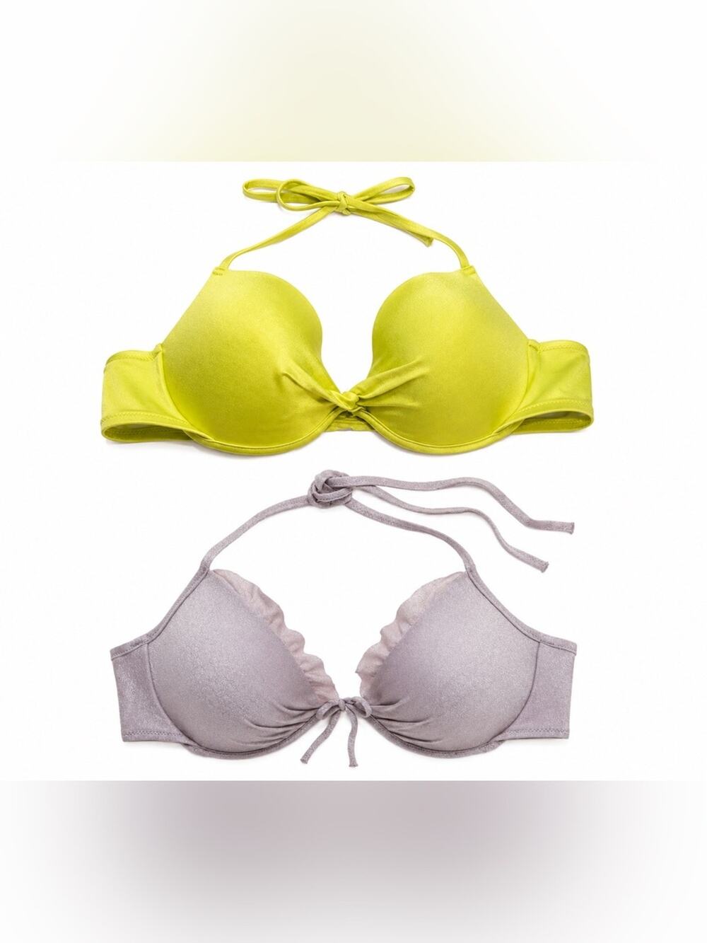Victoria’s Secret Push-Up Halter Bikini Tops Size 36C Neon and Glitter Ruffle